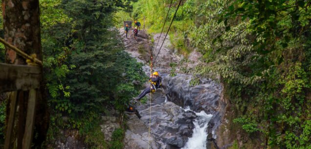 A,Young,Man,Riding,On,A,Zip,Line,Rope,In