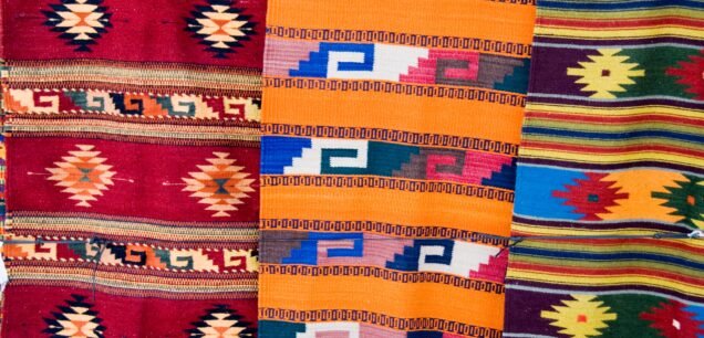 Traditional,Woven,Fabrics,In,Tourist,Shops,,Mitla,,Oaxaca,,Mexico,,North