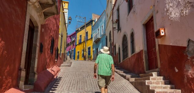 Tourist,On,Colorful,Street,In,The,Famous,City,Of,Guanajuato,