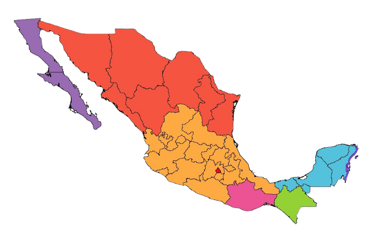 Do you know which states are included in each region of Mexico?