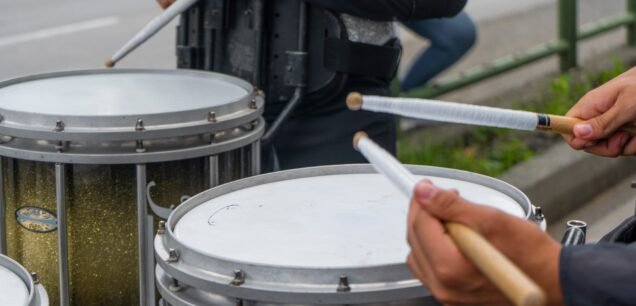 Marching,Band,With,Men,Playing,Drums